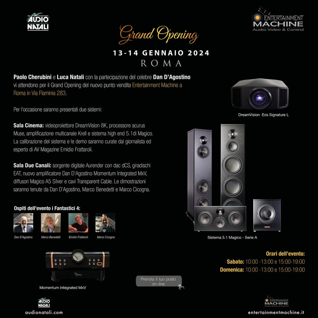 news AudioNatali - 13 e 14 gennaio 2024 Grand Opening di Entertainment Machine a Roma